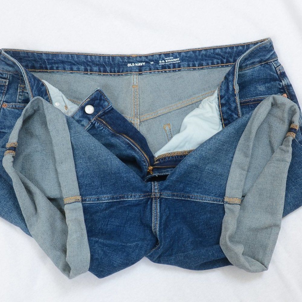 Old Navy Women PLUS 22 High-Waisted OG Straight Blue Denim Jean Cuffed Shorts - Picture 5 of 5
